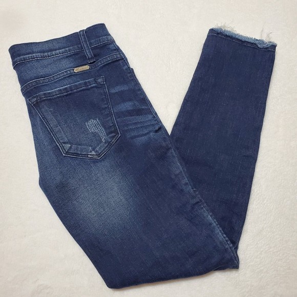 KanCan Denim - KanCan Moto Ankle Skinny Denim Jeans Women's Sz 27 Frayed Hem Dark Wash Distress